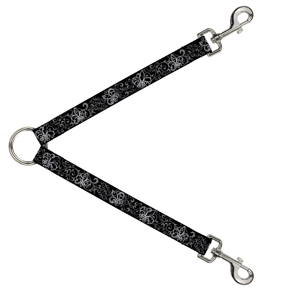 Dog Leash Splitter - Fleur-de-Lis Outline w/Filigree Black/Gray Dog Leash Splitters Buckle-Down   