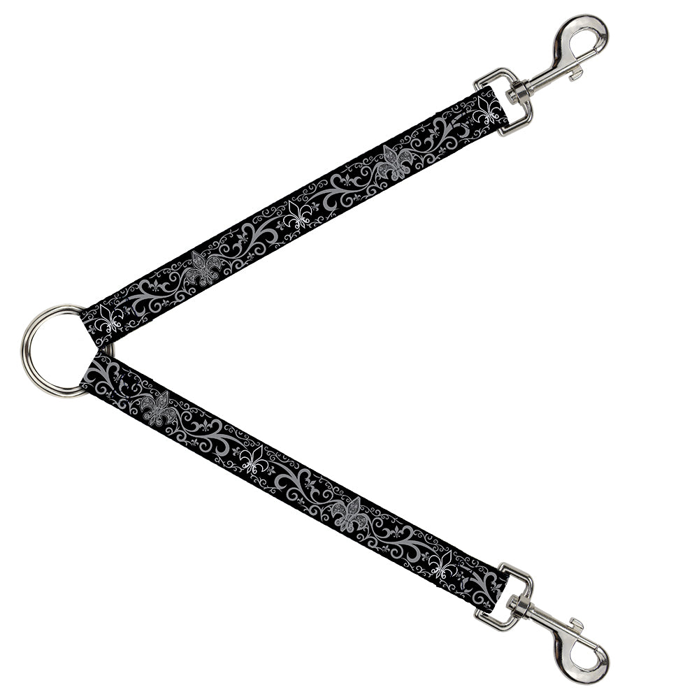 Dog Leash Splitter - Fleur-de-Lis w/Filigree Black/Gray Dog Leash Splitters Buckle-Down   