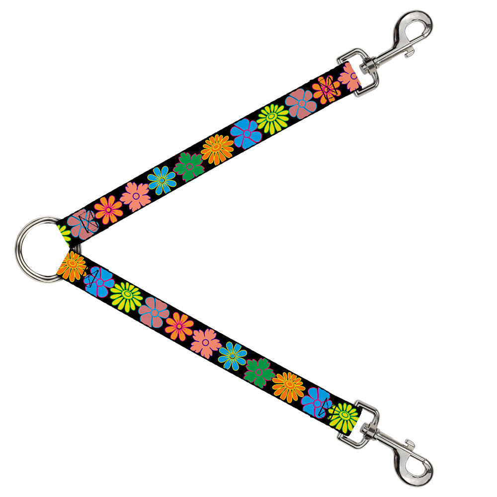 Dog Leash Splitter - Flowers Black/Multi Color Dog Leash Splitters Buckle-Down   