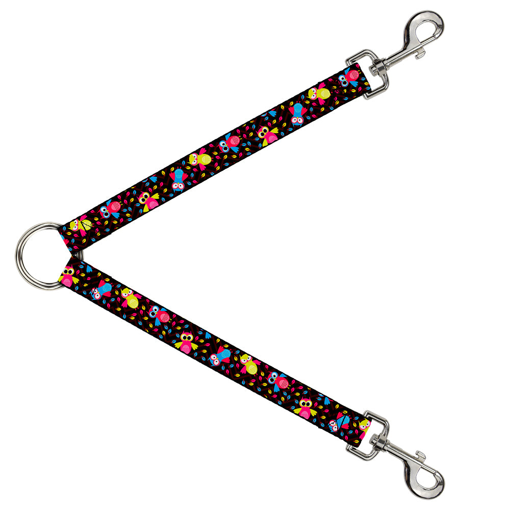 Dog Leash Splitter - Flying Owls w/Leaves Black/Multi Color Dog Leash Splitters Buckle-Down   