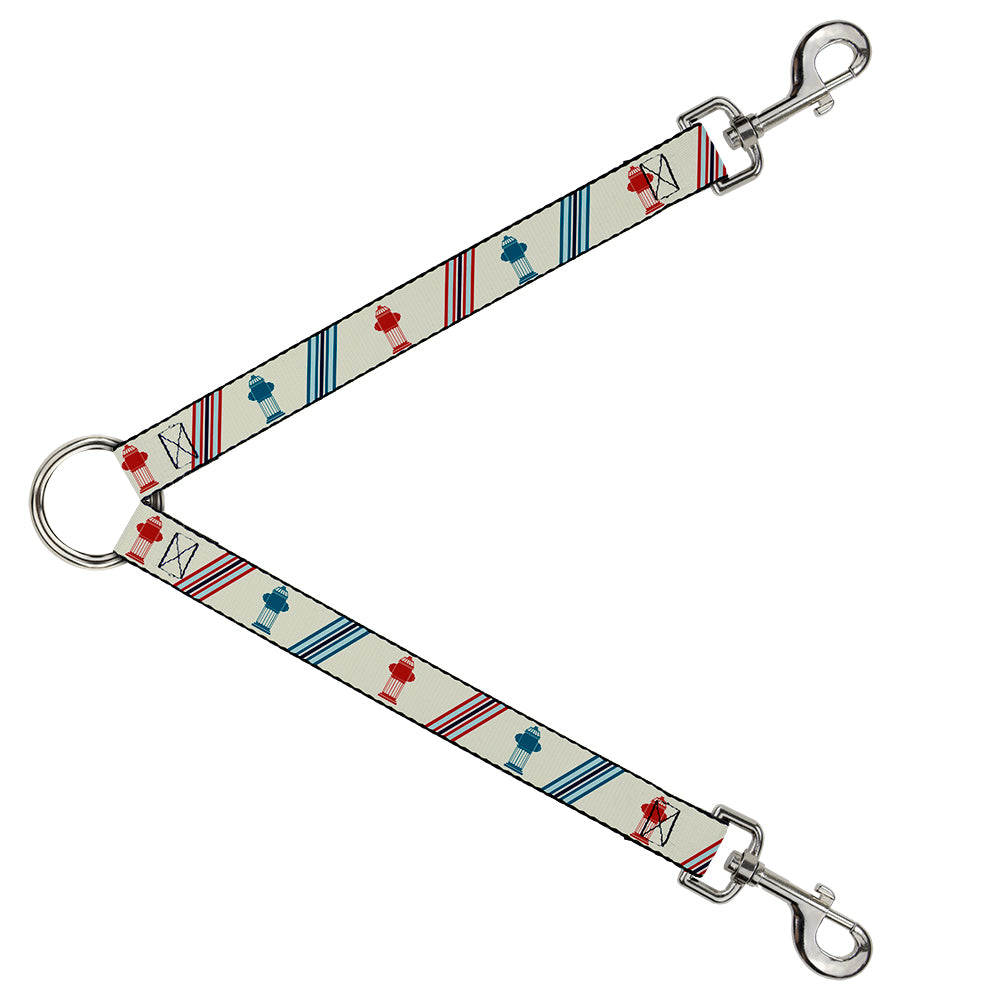 Dog Leash Splitter - Fire Hydrants/Stripes Tan/Blues/Reds Dog Leash Splitters Buckle-Down   