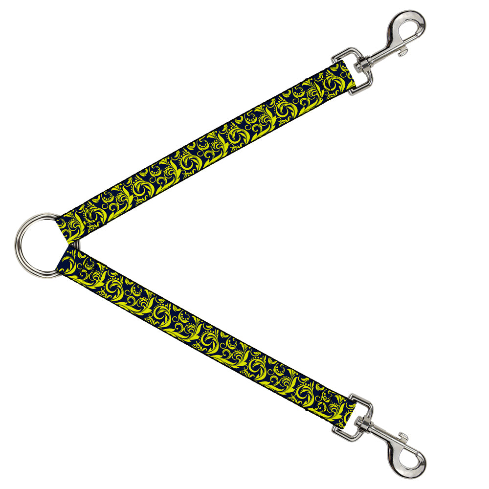 Dog Leash Splitter - Filigree Navy/Yellow Dog Leash Splitters Buckle-Down   