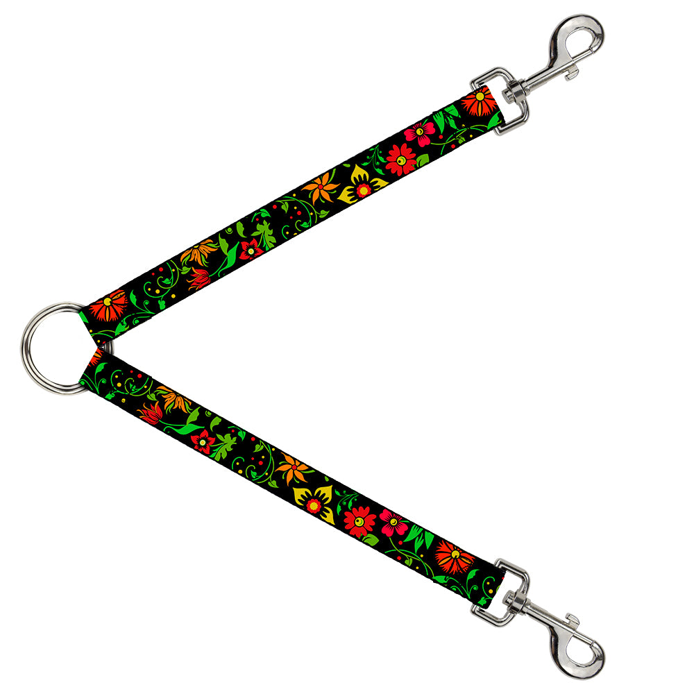 Dog Leash Splitter - Floral Collage2 Black/Red/Orange/Green Dog Leash Splitters Buckle-Down   