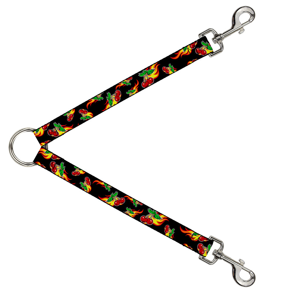 Dog Leash Splitter - Flaming Cherries Scattered Black Dog Leash Splitters Buckle-Down   