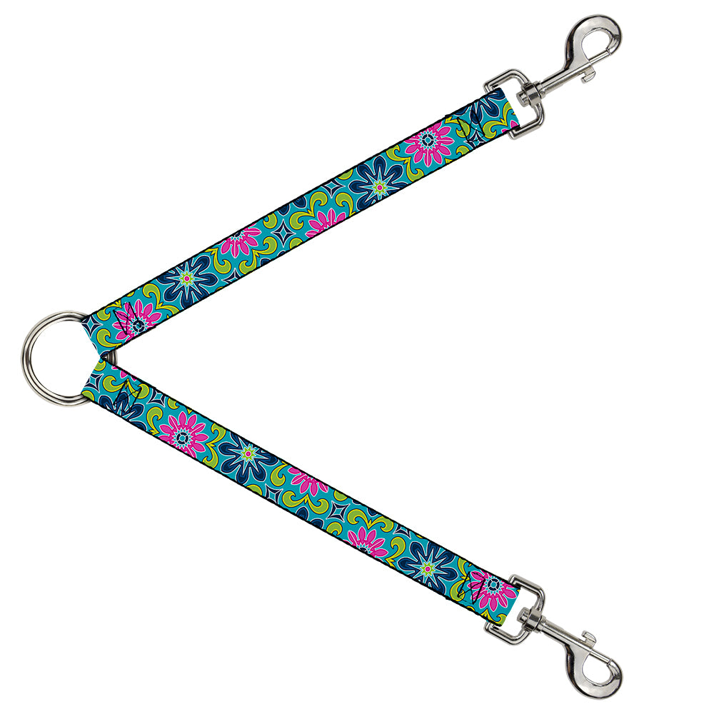 Dog Leash Splitter - Floral Burst Turquoise/Blues/Pinks/Yellow/Green Dog Leash Splitters Buckle-Down   