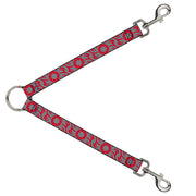 Dog Leash Splitter - Floral Pinwheel CLOSE-UP Gray/Red Dog Leash Splitters Buckle-Down   