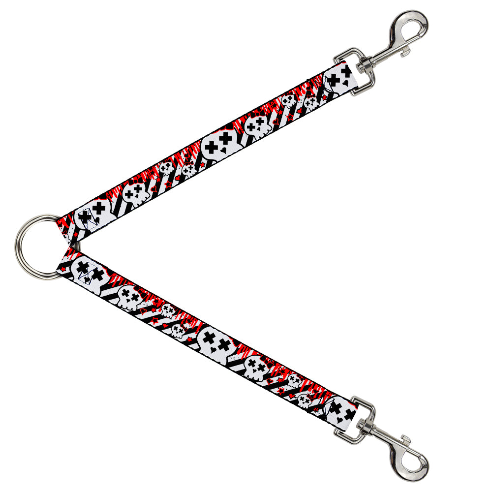 Dog Leash Splitter - Girlie Skull Black/White w/Red Paint Drips Dog Leash Splitters Buckle-Down   