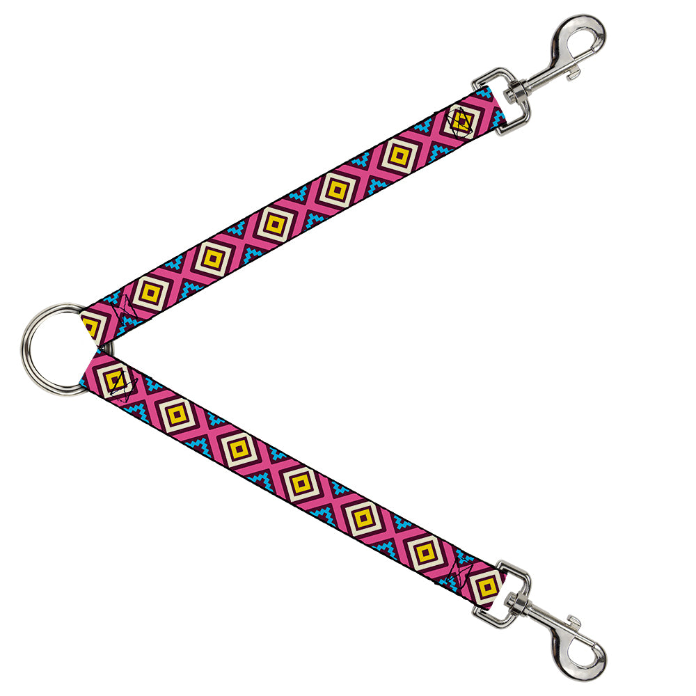 Dog Leash Splitter - Geometric1 Burgundy/Pink/Tan/Yellow/Baby Blue Dog Leash Splitters Buckle-Down   