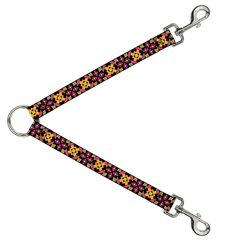 Dog Leash Splitter - Geometric Sunburst Black/Pink/Yellow/Blue Dog Leash Splitters Buckle-Down   
