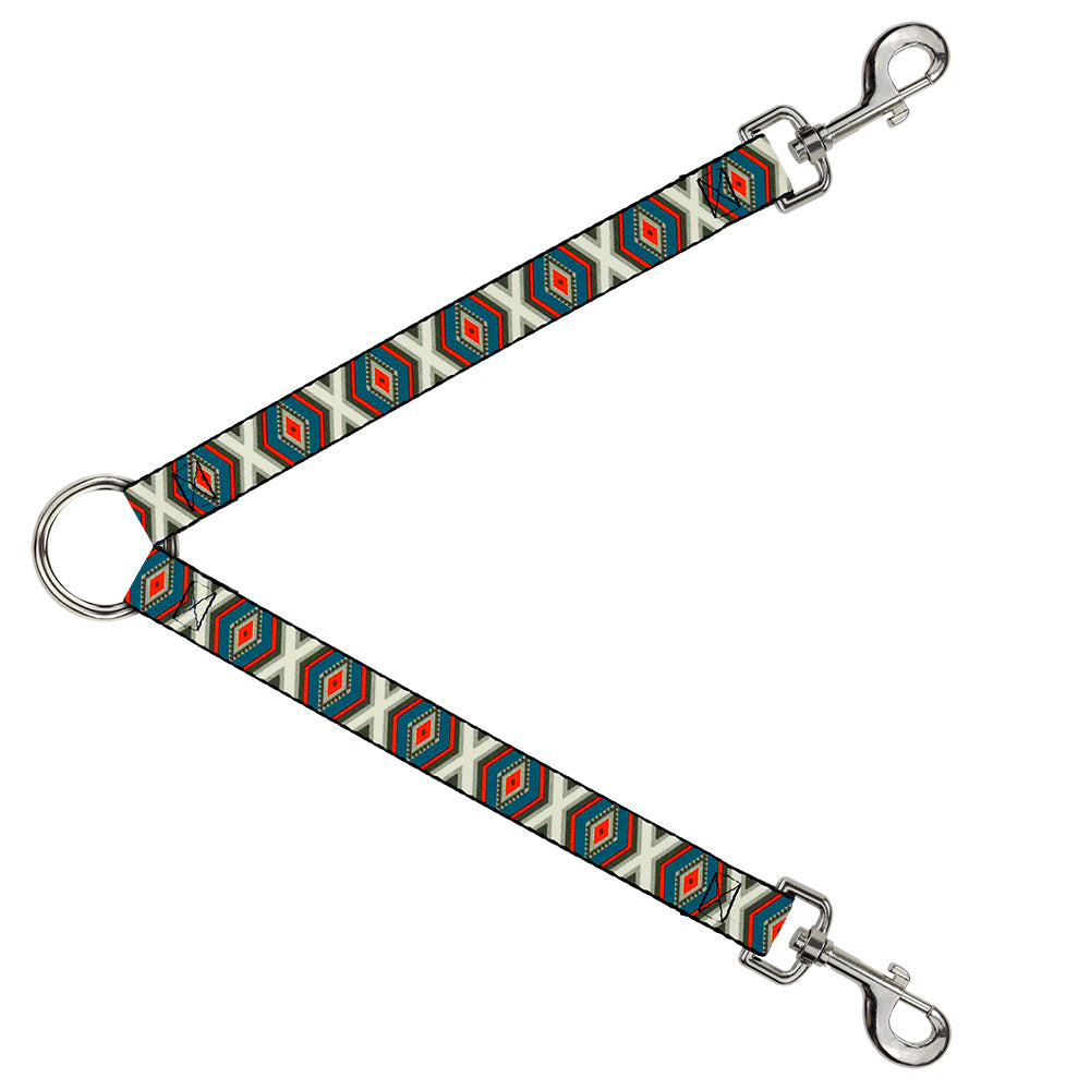 Dog Leash Splitter - Geometric Diamonds Grays/Red/Turquoise Dog Leash Splitters Buckle-Down   