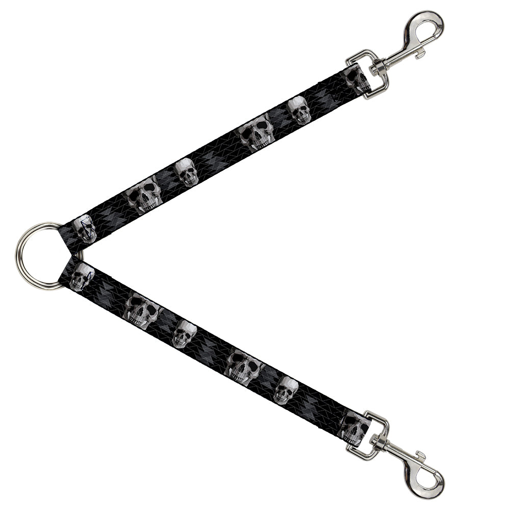 Dog Leash Splitter - Geometric 3-D Skull Face/Chevron Black/Grays/White Dog Leash Splitters Buckle-Down   