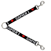 Dog Leash Splitter - GAMER 1/Heart 8-Bit Black/White/Red Dog Leash Splitters Buckle-Down   
