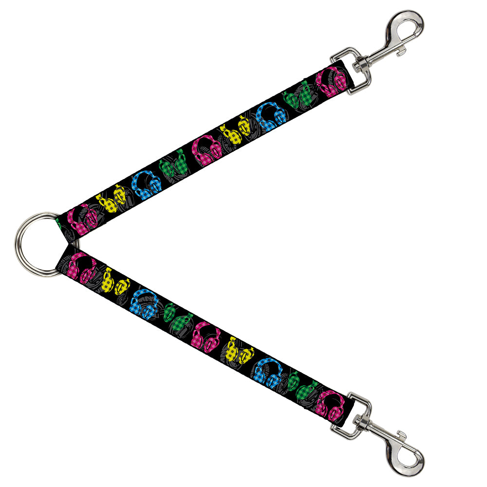 Dog Leash Splitter - Headphones Buffalo Plaid Black/Neon Dog Leash Splitters Buckle-Down   