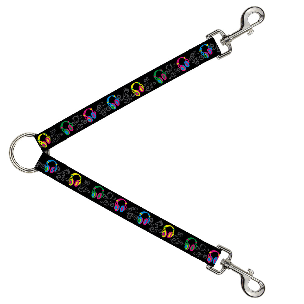 Dog Leash Splitter - Headphones Curls Black/Gray/Neon Dog Leash Splitters Buckle-Down   