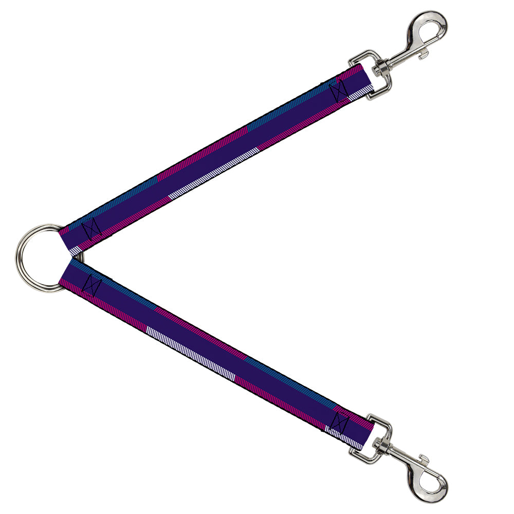 Dog Leash Splitter - Hash Mark Stripe Navy/Turquoise/Fuchsia/White Dog Leash Splitters Buckle-Down   