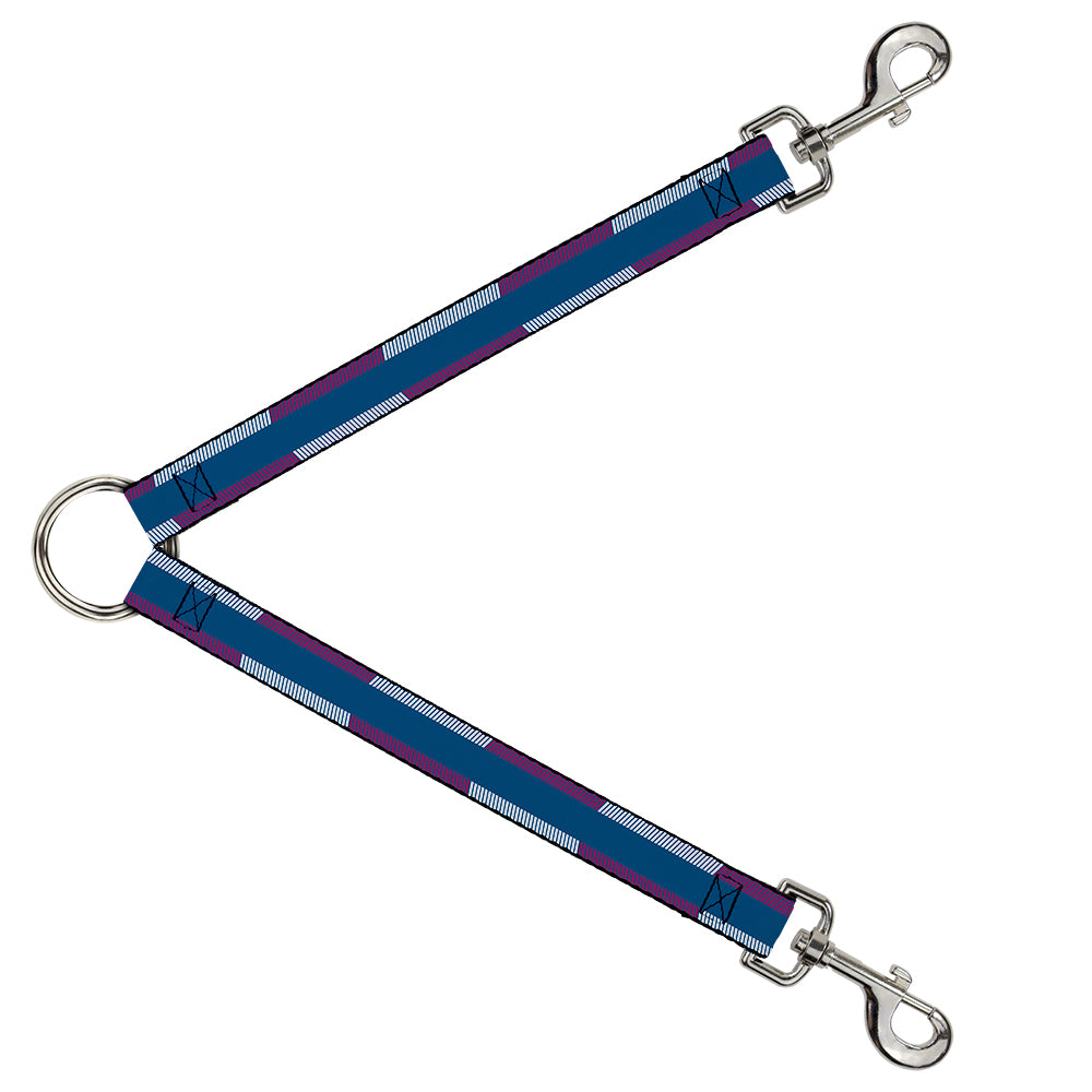 Dog Leash Splitter - Hash Mark Stripe Turquoise/Fuchsia/White Dog Leash Splitters Buckle-Down   