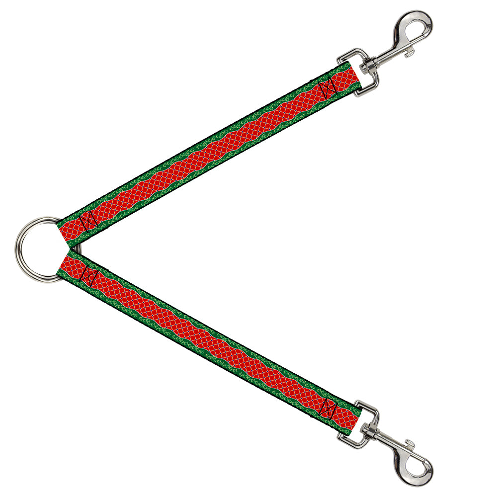 Dog Leash Splitter - Holiday Trim Stripe Green/Red Dog Leash Splitters Buckle-Down   