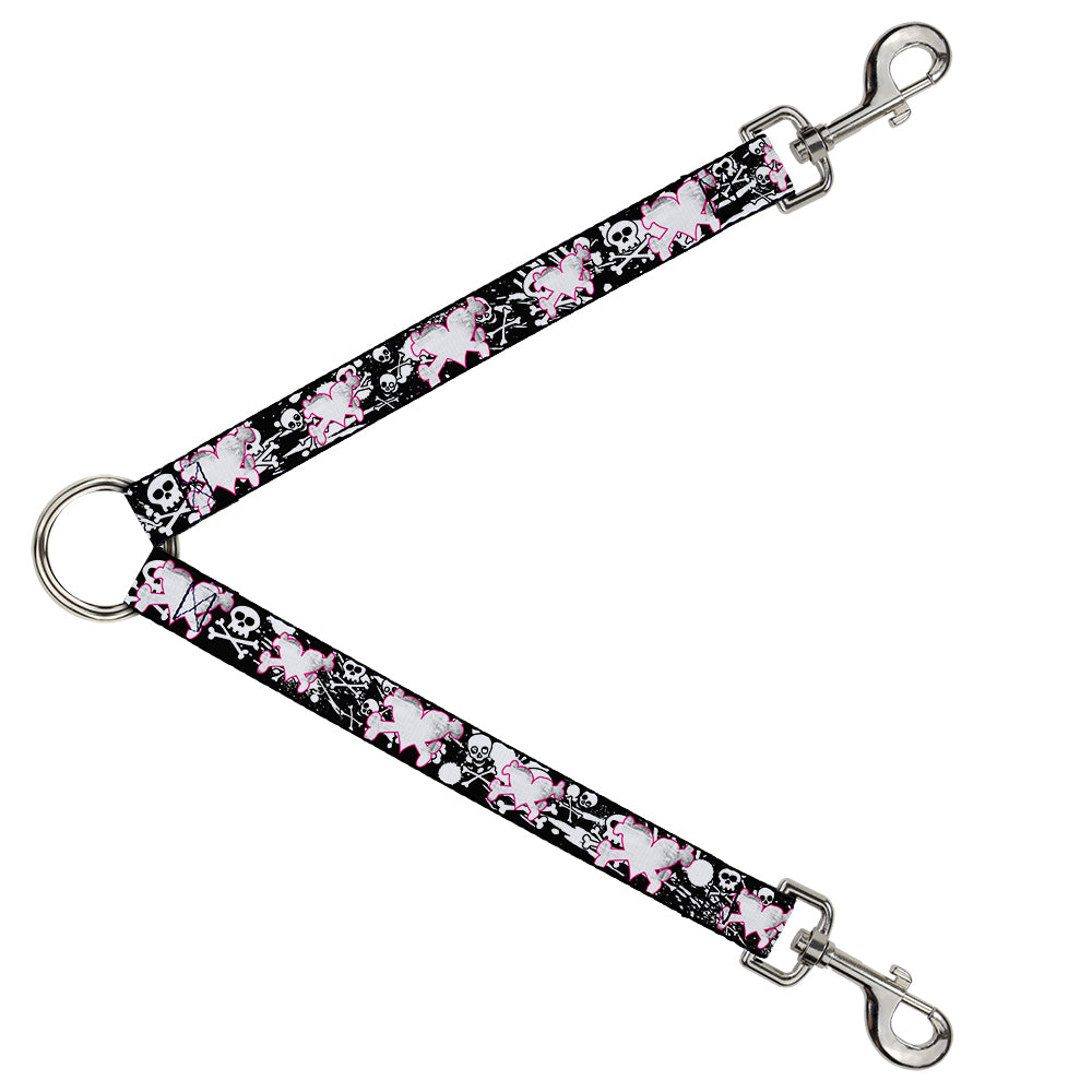 Dog Leash Splitter - Heart & Cross Bones w/Skulls & Splatter Black/White Dog Leash Splitters Buckle-Down   