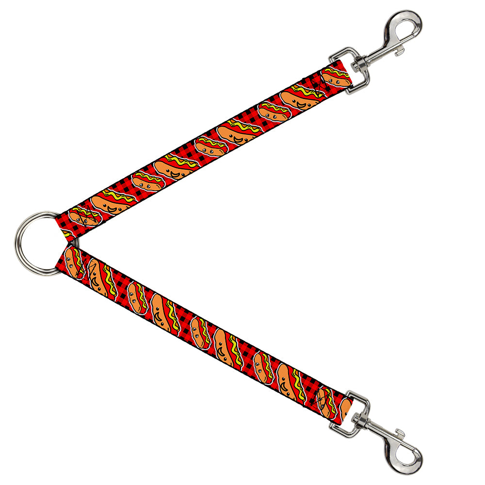 Dog Leash Splitter - Hot Dogs/Buffalo Plaid Black/Red Dog Leash Splitters Buckle-Down   