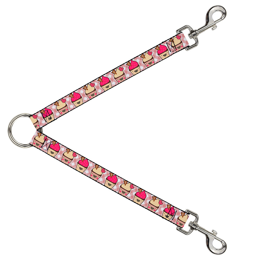 Dog Leash Splitter - Happy Cupcakes Buffalo Plaid White/Pink Dog Leash Splitters Buckle-Down   