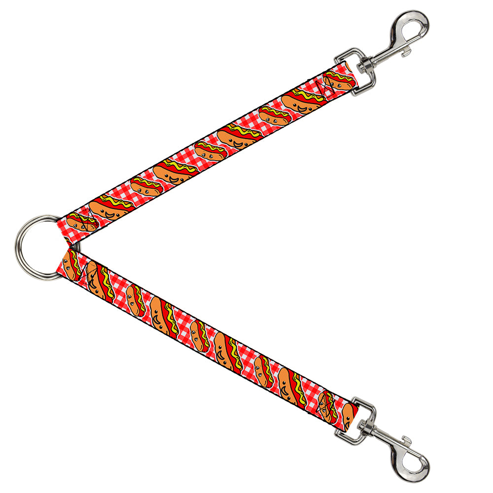 Dog Leash Splitter - Hot Dogs Buffalo Plaid White/Red Dog Leash Splitters Buckle-Down   