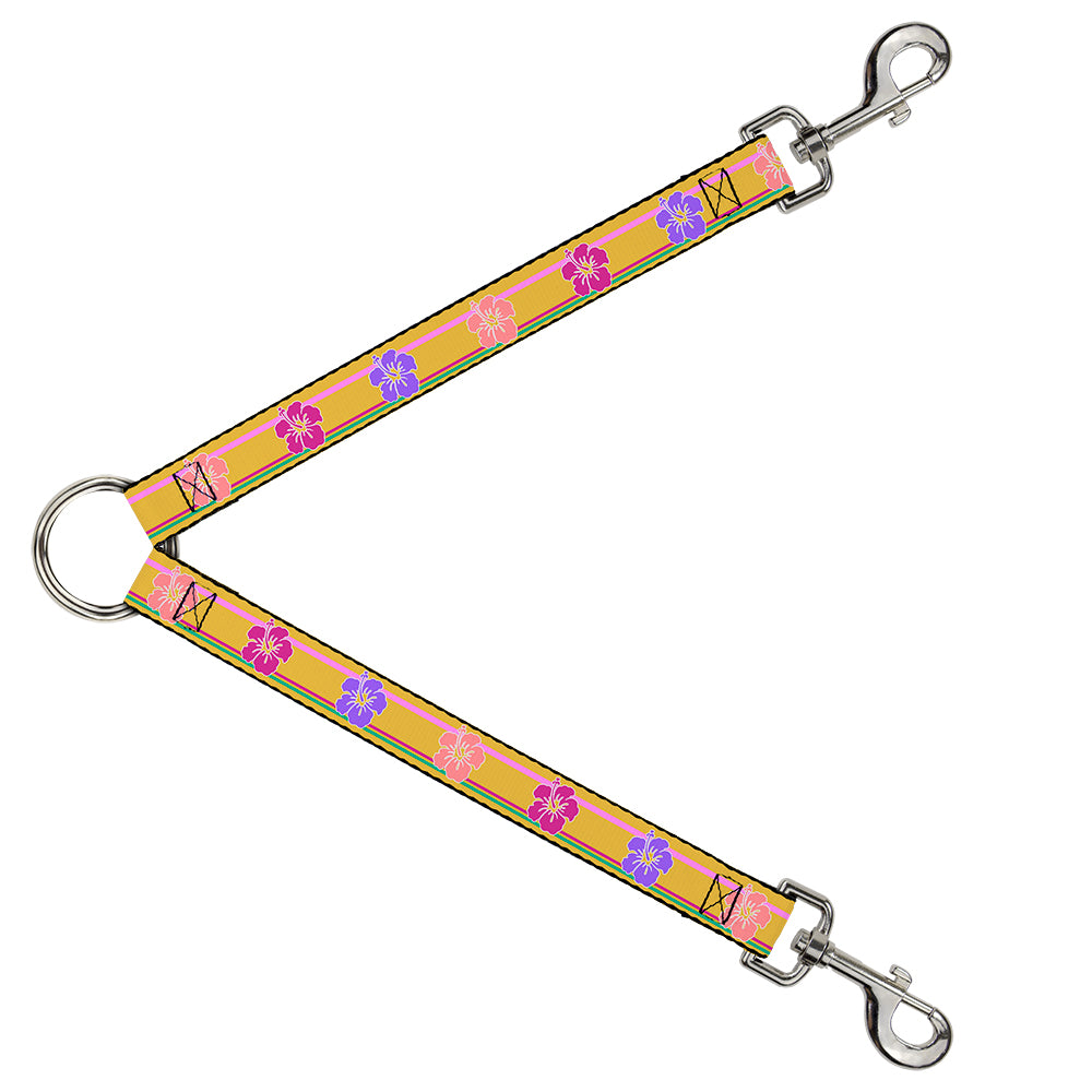 Dog Leash Splitter - Hibiscus w/Stripes Gold/Multi Pastel Dog Leash Splitters Buckle-Down   