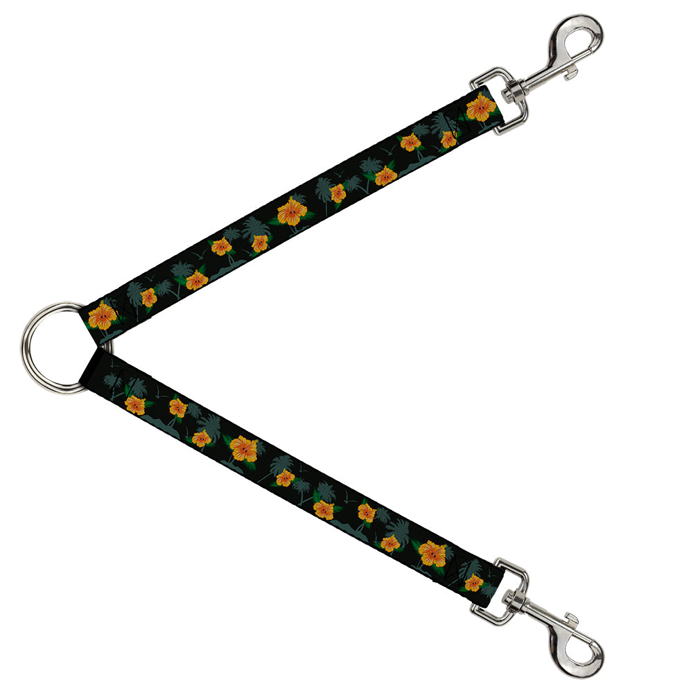Dog Leash Splitter - Hibiscus Flowers Black/Green/Orange Dog Leash Splitters Buckle-Down   