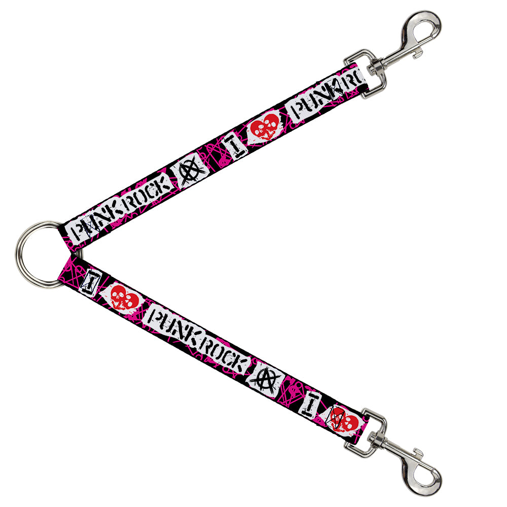 Dog Leash Splitter - I Heart Punk Rock w/Safety Pins Black/Fuchsia/White Dog Leash Splitters Buckle-Down   