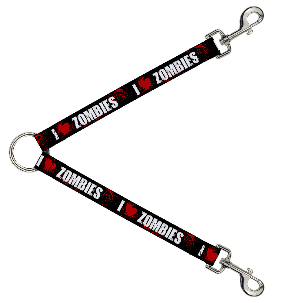 Dog Leash Splitter - I "HEART" ZOMBIES Black/White/Red Splatter Dog Leash Splitters Buckle-Down   