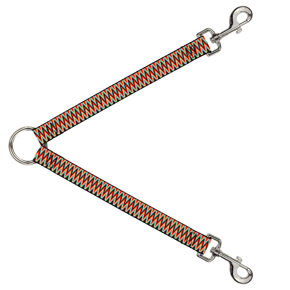 Dog Leash Splitter - Jagged Zig Zag Brown/Aqua/Cream/Red Dog Leash Splitters Buckle-Down   