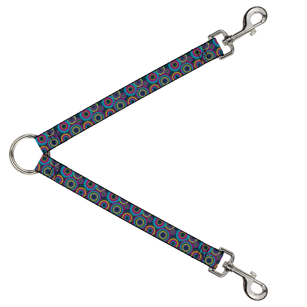 Dog Leash Splitter - Jagged Rings Teals/Fuchsia/Yellow Dog Leash Splitters Buckle-Down   