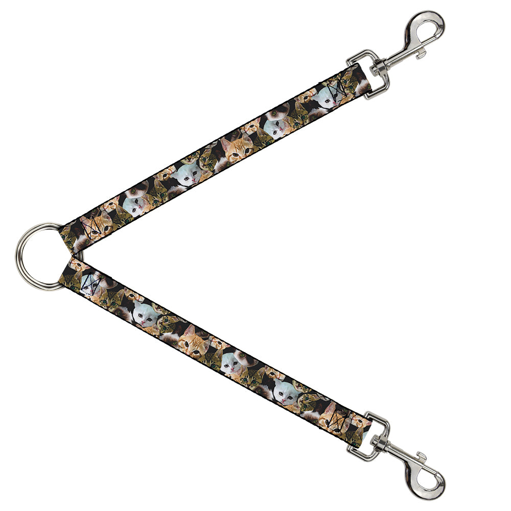 Dog Leash Splitter - Kitten Faces Scattered Black Dog Leash Splitters Buckle-Down   