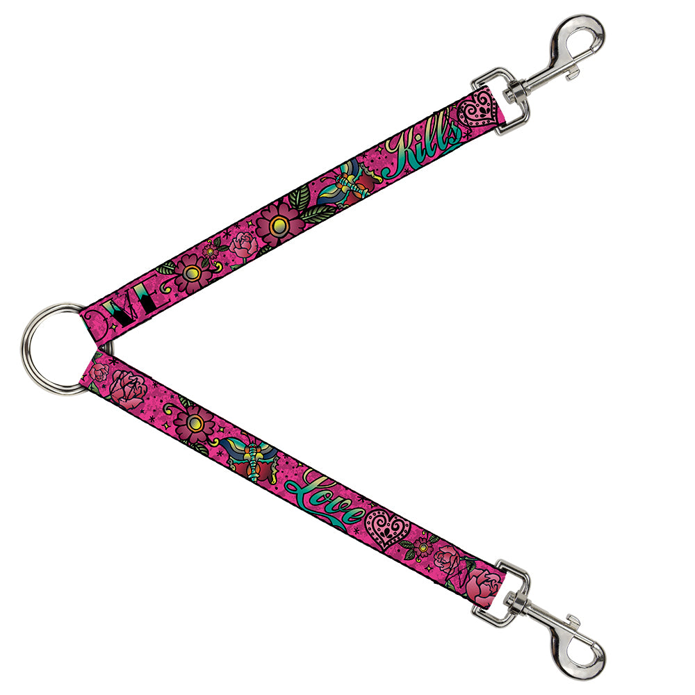 Dog Leash Splitter - Love Kills Pink Dog Leash Splitters Buckle-Down   