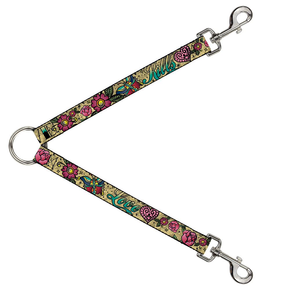 Dog Leash Splitter - Love Kills Tan Dog Leash Splitters Buckle-Down   