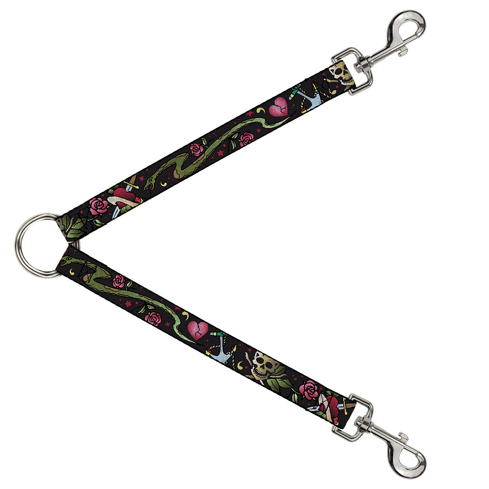 Dog Leash Splitter - Live Hard Die Young CLOSE-UP Black Dog Leash Splitters Buckle-Down   