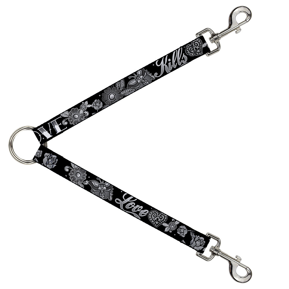 Dog Leash Splitter - Love Kills Black/White Dog Leash Splitters Buckle-Down   