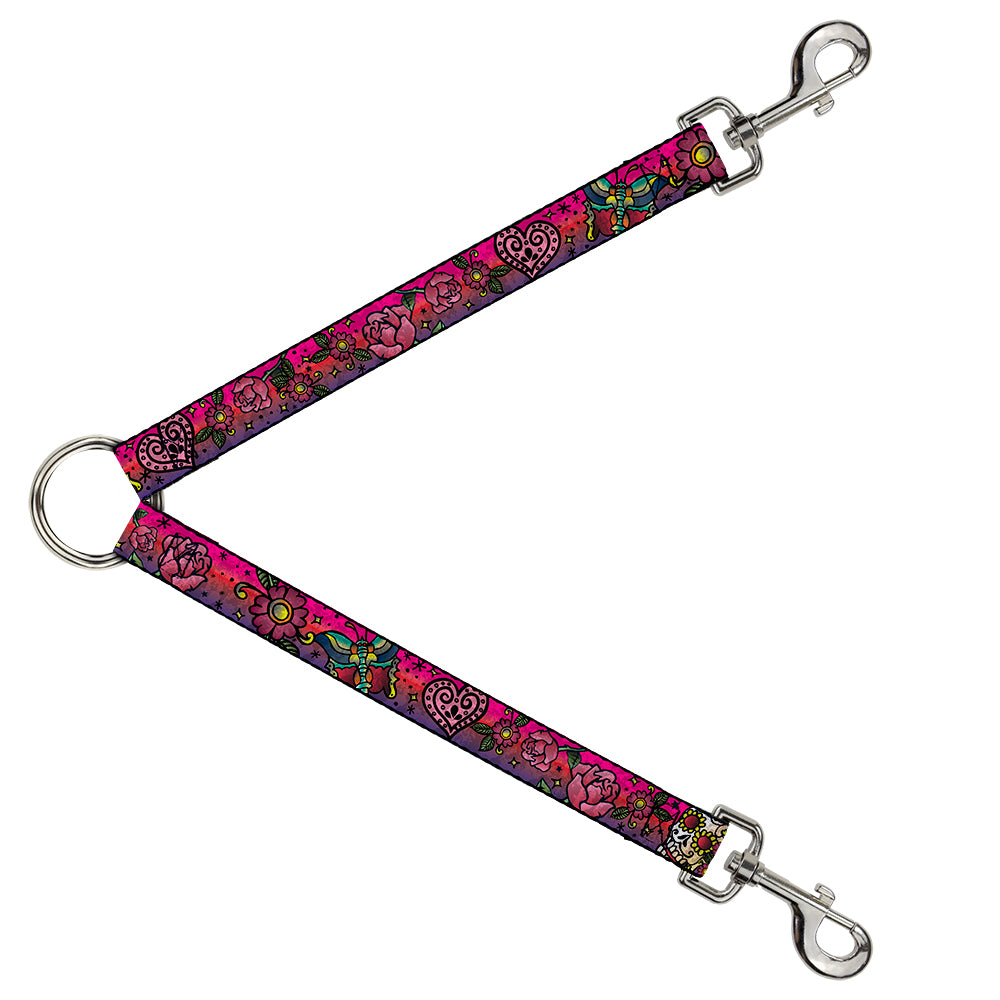 Dog Leash Splitter - Love Kills CLOSE-UP Pink Dog Leash Splitters Buckle-Down   