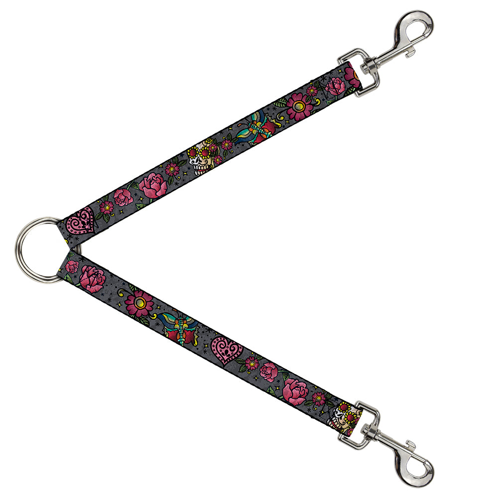 Dog Leash Splitter - Love Kills CLOSE-UP Gray Dog Leash Splitters Buckle-Down   