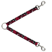 Dog Leash Splitter - Love Me w/Sketch Stars & Checkers Black/Fuchsia/White Dog Leash Splitters Buckle-Down   