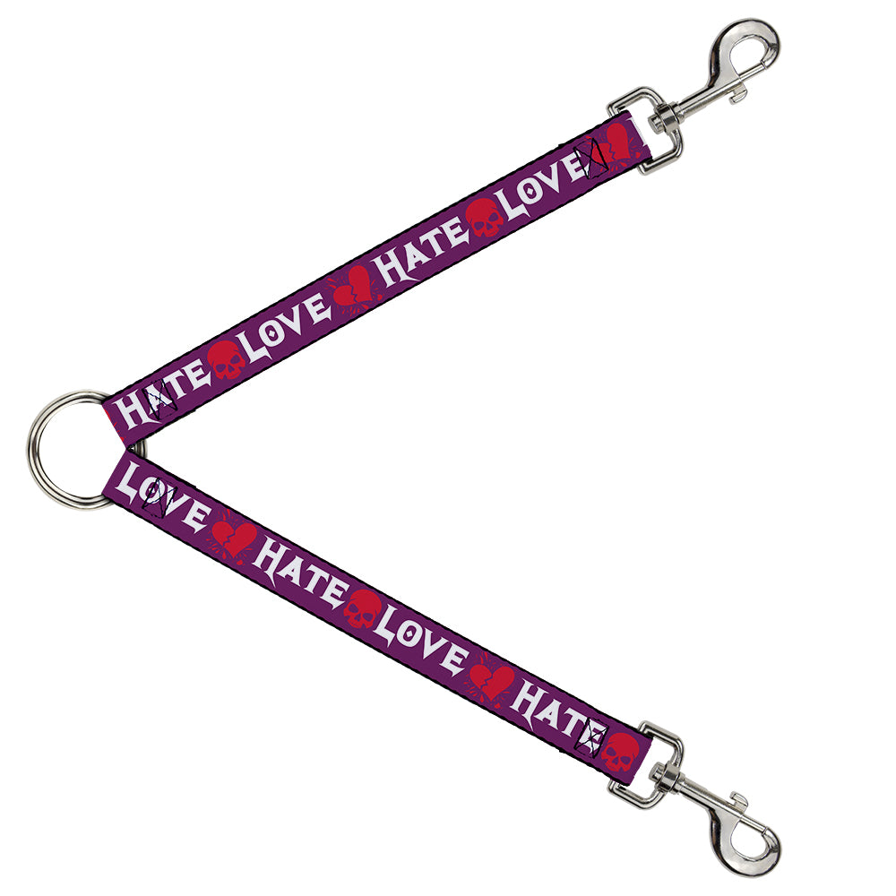 Dog Leash Splitter - Love/Hate Purple/White/Fuchsia Dog Leash Splitters Buckle-Down   