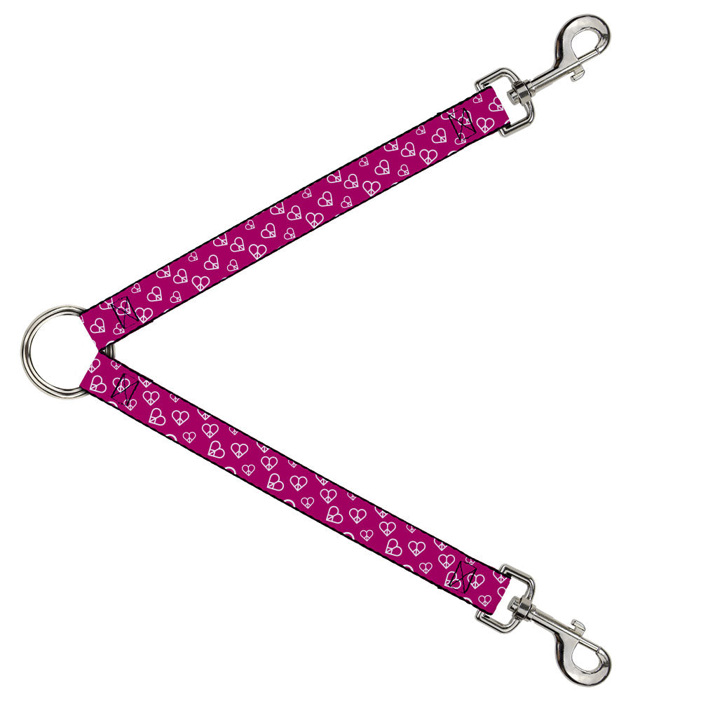 Dog Leash Splitter - Mini Peace Hearts Fuchsia/White Dog Leash Splitters Buckle-Down   