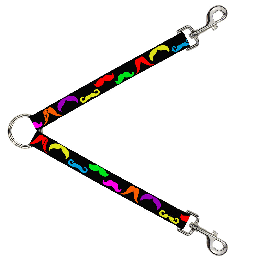 Dog Leash Splitter - Mustaches Black/Multi Color Dog Leash Splitters Buckle-Down   