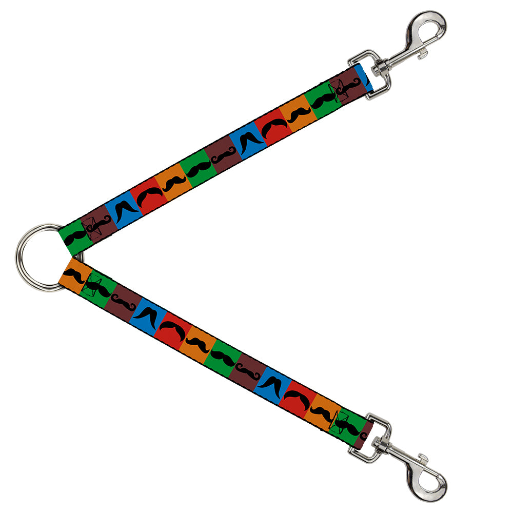 Dog Leash Splitter - Mustaches Multi Color Blocks/Black Dog Leash Splitters Buckle-Down   