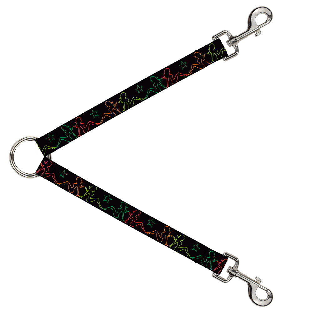 Dog Leash Splitter - Mud Flap Girls w/Star Outline Black/Multi Color Dog Leash Splitters Buckle-Down   
