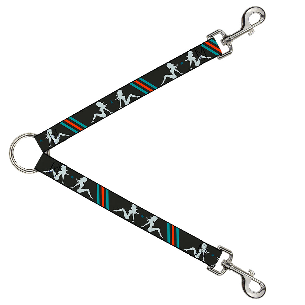 Dog Leash Splitter - Mud Flap Girls w/Stripes Gray/Turquoise/Orange Dog Leash Splitters Buckle-Down   