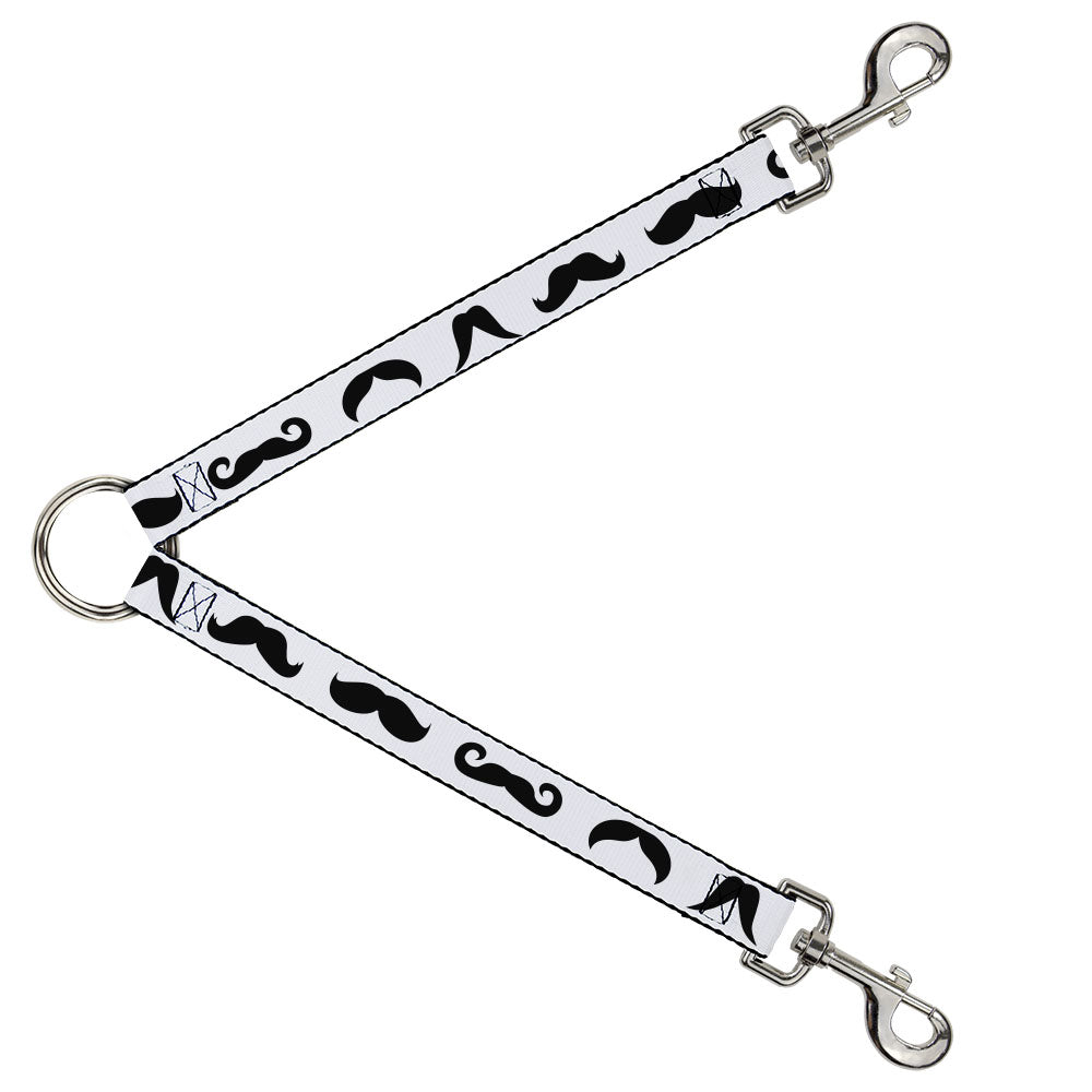 Dog Leash Splitter - Mustaches Straight White/Black Dog Leash Splitters Buckle-Down   