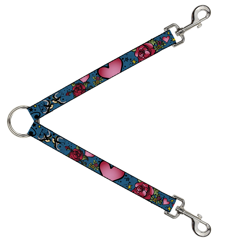 Dog Leash Splitter - Mom & Dad CLOSE-UP Blue w/Sparrows Dog Leash Splitters Buckle-Down   