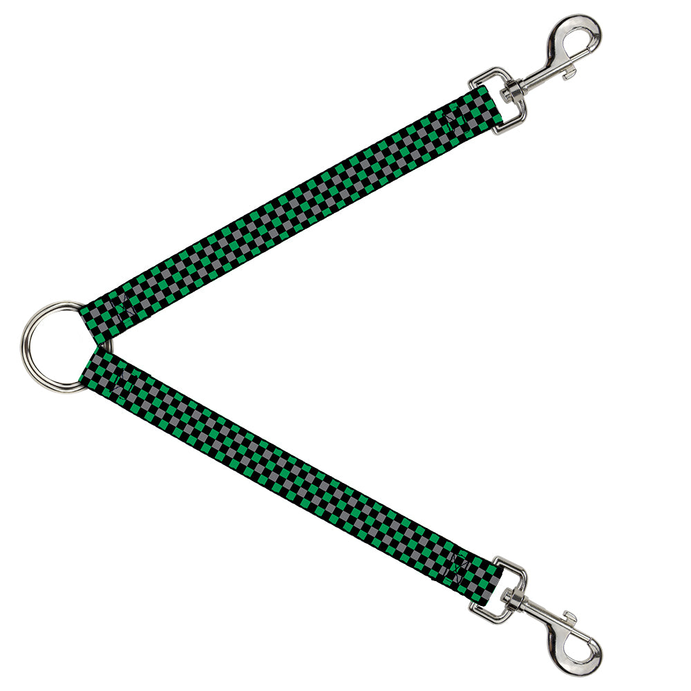 Dog Leash Splitter - Mini Checker Black/Gray/3 Green Dog Leash Splitters Buckle-Down   