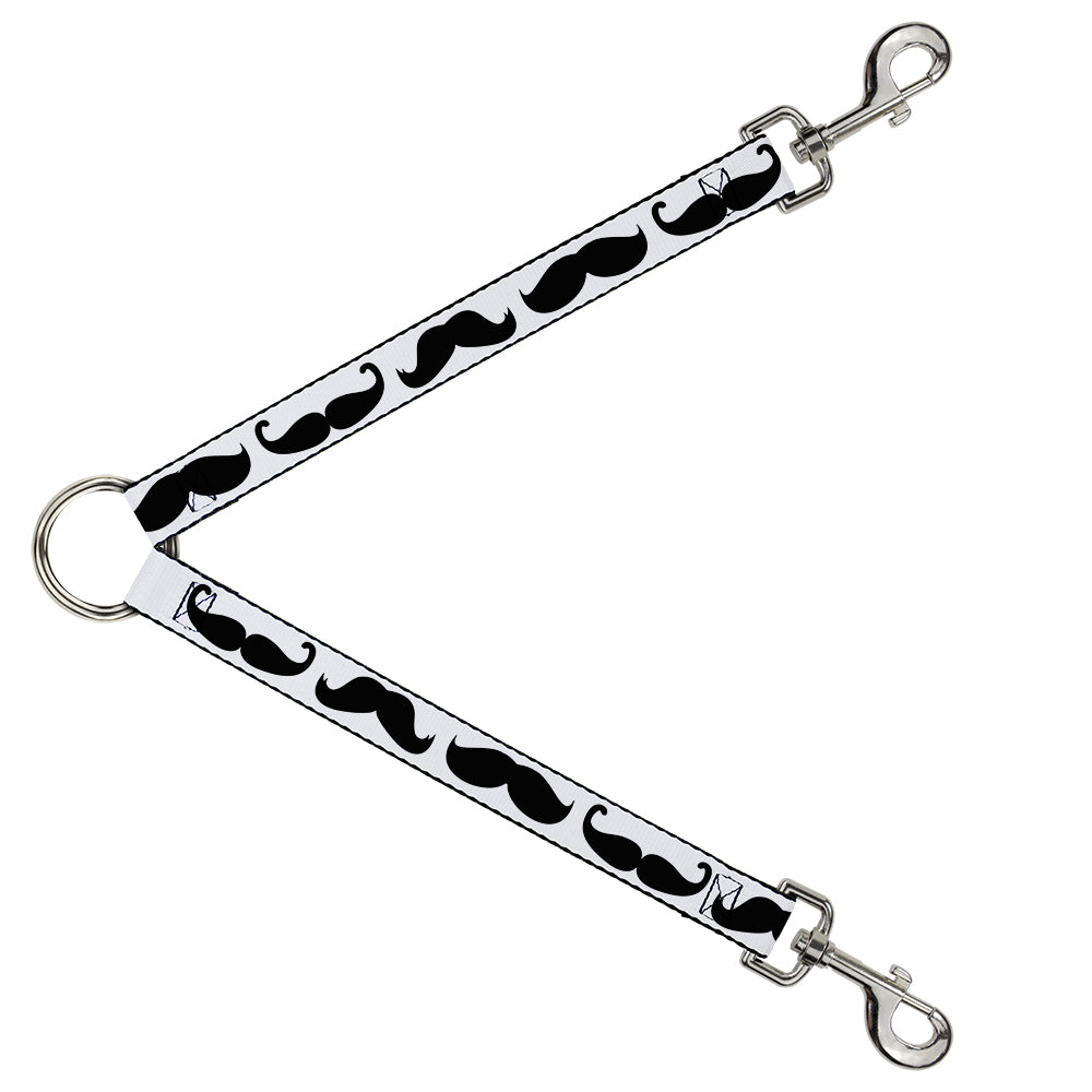 Dog Leash Splitter - Multi Mustaches Sketch White/Black Dog Leash Splitters Buckle-Down   