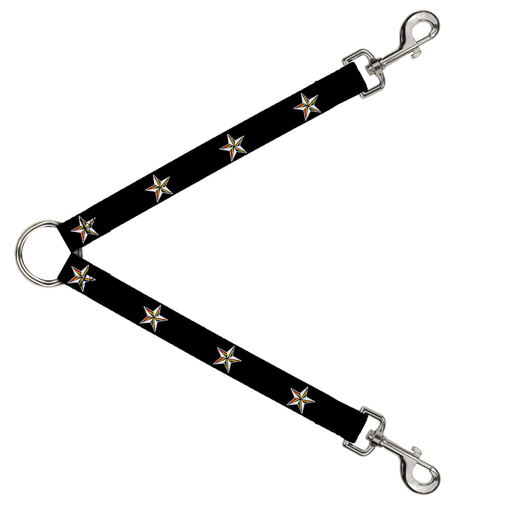 Dog Leash Splitter - Nautical Star Black/White/Rainbow Dog Leash Splitters Buckle-Down   